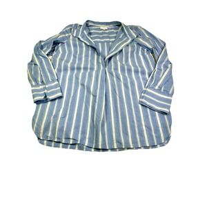 J. Jill Cotton Stand-Collar Tunic Women's Size M Striped Popover Collared Shirt